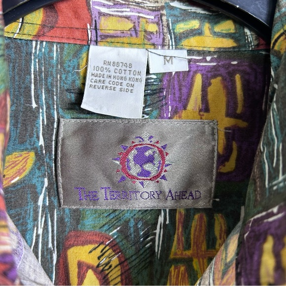 Territory Ahead shirt men's Medium button down pattern Hawaiian dad camp Buffet - Picture 7 of 8